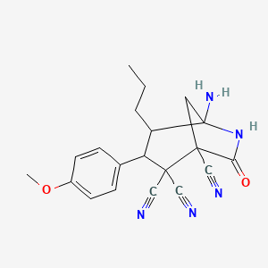 molecular formula C20H21N5O2 B5910629 5-amino-3-(4-methoxyphenyl)-7-oxo-4-propyl-6-azabicyclo[3.2.1]octane-1,2,2-tricarbonitrile 