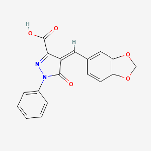 molecular formula C18H12N2O5 B5911038 4-(1,3-benzodioxol-5-ylmethylene)-5-oxo-1-phenyl-4,5-dihydro-1H-pyrazole-3-carboxylic acid 