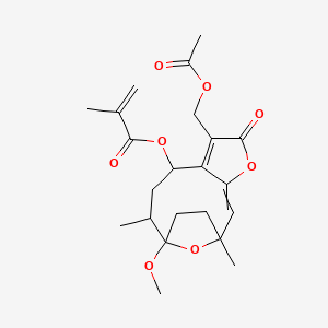 molecular formula C22H28O8 B591139 8|A-(2-Methylacryloyloxy)-1-O-methylhirsutinolide 13-O-acetate CAS No. 883872-71-7