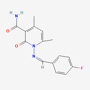molecular formula C15H14FN3O2 B5911402 1-[(4-fluorobenzylidene)amino]-4,6-dimethyl-2-oxo-1,2-dihydro-3-pyridinecarboxamide 