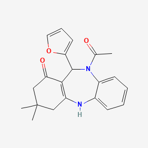 molecular formula C21H22N2O3 B5911699 10-acetyl-11-(2-furyl)-3,3-dimethyl-2,3,4,5,10,11-hexahydro-1H-dibenzo[b,e][1,4]diazepin-1-one 