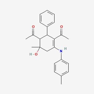 molecular formula C24H27NO3 B5911747 1,1'-{6-hydroxy-6-methyl-4-[(4-methylphenyl)amino]-2-phenyl-3-cyclohexene-1,3-diyl}diethanone 