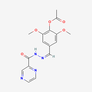 molecular formula C16H16N4O5 B5911758 2,6-dimethoxy-4-[2-(2-pyrazinylcarbonyl)carbonohydrazonoyl]phenyl acetate 