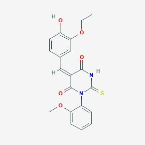 molecular formula C20H18N2O5S B5912529 5-(3-ethoxy-4-hydroxybenzylidene)-1-(2-methoxyphenyl)-2-thioxodihydro-4,6(1H,5H)-pyrimidinedione 