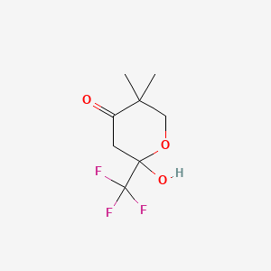 molecular formula C8H11F3O3 B5912729 2-羟基-5,5-二甲基-2-(三氟甲基)四氢-4H-吡喃-4-酮 