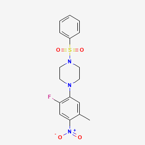 molecular formula C17H18FN3O4S B5912796 1-(2-fluoro-5-methyl-4-nitrophenyl)-4-(phenylsulfonyl)piperazine 