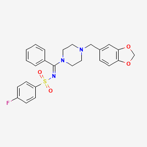molecular formula C25H24FN3O4S B5912828 N-[[4-(1,3-benzodioxol-5-ylmethyl)-1-piperazinyl](phenyl)methylene]-4-fluorobenzenesulfonamide 