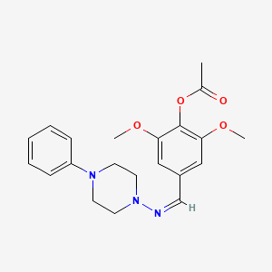 molecular formula C21H25N3O4 B5912940 2,6-dimethoxy-4-{[(4-phenyl-1-piperazinyl)imino]methyl}phenyl acetate 