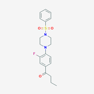 molecular formula C20H23FN2O3S B5912962 1-{3-fluoro-4-[4-(phenylsulfonyl)-1-piperazinyl]phenyl}-1-butanone 