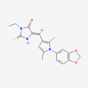 molecular formula C19H19N3O3S B5913009 5-{[1-(1,3-benzodioxol-5-yl)-2,5-dimethyl-1H-pyrrol-3-yl]methylene}-3-ethyl-2-thioxo-4-imidazolidinone 