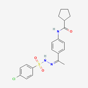 molecular formula C20H22ClN3O3S B5913060 N-(4-{N-[(4-chlorophenyl)sulfonyl]ethanehydrazonoyl}phenyl)cyclopentanecarboxamide 
