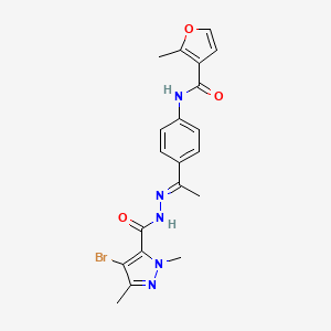N-(4-{N-[(4-bromo-1,3-dimethyl-1H-pyrazol-5-yl)carbonyl]ethanehydrazonoyl}phenyl)-2-methyl-3-furamide