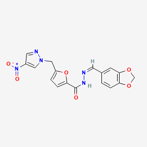 molecular formula C17H13N5O6 B5913087 N'-(1,3-benzodioxol-5-ylmethylene)-5-[(4-nitro-1H-pyrazol-1-yl)methyl]-2-furohydrazide 