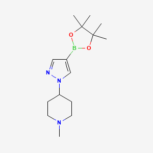 molecular formula C15H26BN3O2 B591311 1-甲基-4-(4-(4,4,5,5-四甲基-1,3,2-二氧杂硼杂环-2-基)-1H-吡唑-1-基)哌啶 CAS No. 1323919-64-7