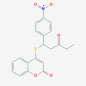 molecular formula C20H17NO5S B5913211 4-{[1-(4-nitrophenyl)-3-oxopentyl]thio}-2H-chromen-2-one 