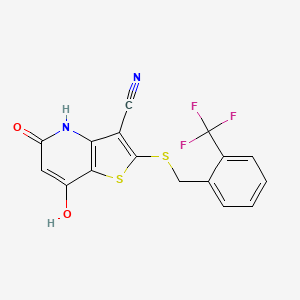 molecular formula C16H9F3N2O2S2 B5914044 7-hydroxy-5-oxo-2-{[2-(trifluoromethyl)benzyl]thio}-4,5-dihydrothieno[3,2-b]pyridine-3-carbonitrile 