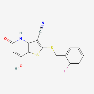 2-[(2-fluorobenzyl)thio]-7-hydroxy-5-oxo-4,5-dihydrothieno[3,2-b]pyridine-3-carbonitrile