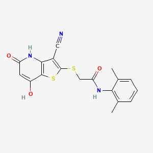 2-[(3-cyano-7-hydroxy-5-oxo-4,5-dihydrothieno[3,2-b]pyridin-2-yl)thio]-N-(2,6-dimethylphenyl)acetamide