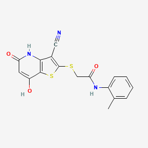 2-[(3-cyano-7-hydroxy-5-oxo-4,5-dihydrothieno[3,2-b]pyridin-2-yl)thio]-N-(2-methylphenyl)acetamide
