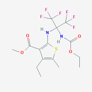 methyl 2-{[1-[(ethoxycarbonyl)amino]-2,2,2-trifluoro-1-(trifluoromethyl)ethyl]amino}-4-ethyl-5-methylthiophene-3-carboxylate