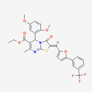 molecular formula C30H25F3N2O6S B5914885 ethyl 5-(2,5-dimethoxyphenyl)-7-methyl-3-oxo-2-({5-[3-(trifluoromethyl)phenyl]-2-furyl}methylene)-2,3-dihydro-5H-[1,3]thiazolo[3,2-a]pyrimidine-6-carboxylate 