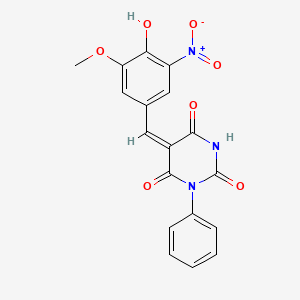 molecular formula C18H13N3O7 B5914925 5-(4-hydroxy-3-methoxy-5-nitrobenzylidene)-1-phenyl-2,4,6(1H,3H,5H)-pyrimidinetrione 