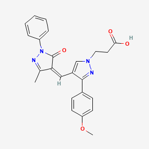 molecular formula C24H22N4O4 B5915039 3-{3-(4-methoxyphenyl)-4-[(3-methyl-5-oxo-1-phenyl-1,5-dihydro-4H-pyrazol-4-ylidene)methyl]-1H-pyrazol-1-yl}propanoic acid 