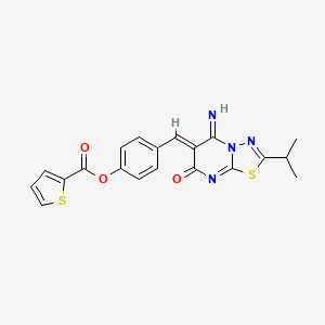 molecular formula C20H16N4O3S2 B5915069 4-[(5-imino-2-isopropyl-7-oxo-5H-[1,3,4]thiadiazolo[3,2-a]pyrimidin-6(7H)-ylidene)methyl]phenyl 2-thiophenecarboxylate 