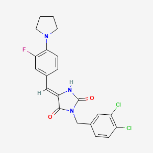 molecular formula C21H18Cl2FN3O2 B5915136 3-(3,4-dichlorobenzyl)-5-[3-fluoro-4-(1-pyrrolidinyl)benzylidene]-2,4-imidazolidinedione 