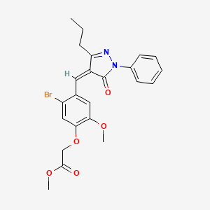 molecular formula C23H23BrN2O5 B5915165 methyl {5-bromo-2-methoxy-4-[(5-oxo-1-phenyl-3-propyl-1,5-dihydro-4H-pyrazol-4-ylidene)methyl]phenoxy}acetate 