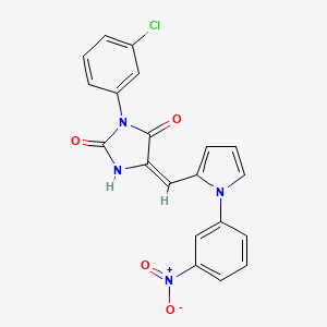 molecular formula C20H13ClN4O4 B5915232 3-(3-chlorophenyl)-5-{[1-(3-nitrophenyl)-1H-pyrrol-2-yl]methylene}-2,4-imidazolidinedione 