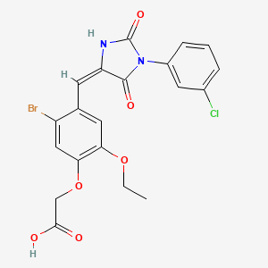 (5-bromo-4-{[1-(3-chlorophenyl)-2,5-dioxo-4-imidazolidinylidene]methyl}-2-ethoxyphenoxy)acetic acid