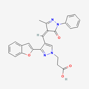 molecular formula C25H20N4O4 B5915326 3-{3-(1-benzofuran-2-yl)-4-[(3-methyl-5-oxo-1-phenyl-1,5-dihydro-4H-pyrazol-4-ylidene)methyl]-1H-pyrazol-1-yl}propanoic acid 