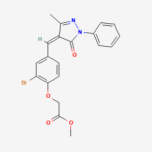 molecular formula C20H17BrN2O4 B5915514 methyl {2-bromo-4-[(3-methyl-5-oxo-1-phenyl-1,5-dihydro-4H-pyrazol-4-ylidene)methyl]phenoxy}acetate 