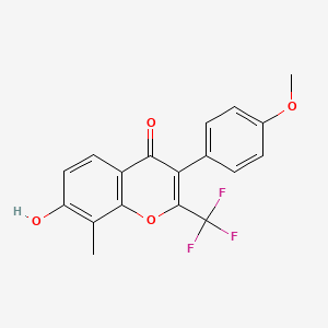 molecular formula C18H13F3O4 B5915609 7-hydroxy-3-(4-methoxyphenyl)-8-methyl-2-(trifluoromethyl)-4H-chromen-4-one 