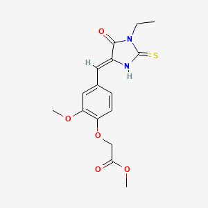 molecular formula C16H18N2O5S B5915759 methyl {4-[(1-ethyl-5-oxo-2-thioxo-4-imidazolidinylidene)methyl]-2-methoxyphenoxy}acetate 
