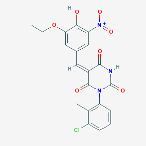 molecular formula C20H16ClN3O7 B5915887 1-(3-chloro-2-methylphenyl)-5-(3-ethoxy-4-hydroxy-5-nitrobenzylidene)-2,4,6(1H,3H,5H)-pyrimidinetrione 