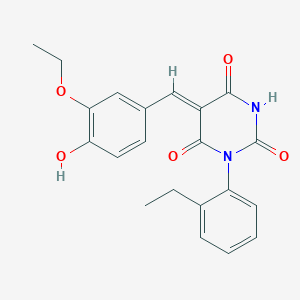 molecular formula C21H20N2O5 B5915945 5-(3-ethoxy-4-hydroxybenzylidene)-1-(2-ethylphenyl)-2,4,6(1H,3H,5H)-pyrimidinetrione 