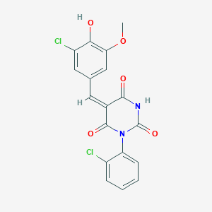molecular formula C18H12Cl2N2O5 B5915982 5-(3-chloro-4-hydroxy-5-methoxybenzylidene)-1-(2-chlorophenyl)-2,4,6(1H,3H,5H)-pyrimidinetrione 