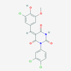 molecular formula C18H11Cl3N2O5 B5916029 5-(3-chloro-4-hydroxy-5-methoxybenzylidene)-1-(3,4-dichlorophenyl)-2,4,6(1H,3H,5H)-pyrimidinetrione 