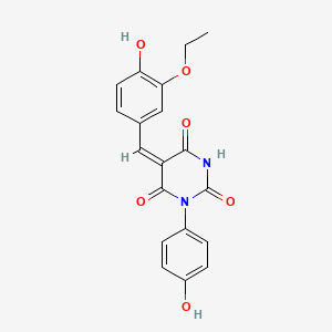 molecular formula C19H16N2O6 B5916053 5-(3-ethoxy-4-hydroxybenzylidene)-1-(4-hydroxyphenyl)-2,4,6(1H,3H,5H)-pyrimidinetrione 