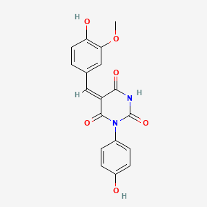 molecular formula C18H14N2O6 B5916084 5-(4-hydroxy-3-methoxybenzylidene)-1-(4-hydroxyphenyl)-2,4,6(1H,3H,5H)-pyrimidinetrione 