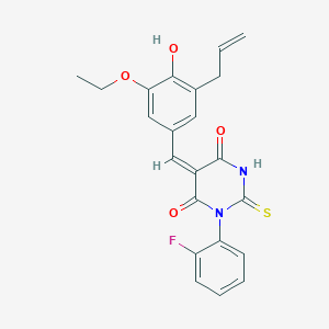 molecular formula C22H19FN2O4S B5916294 5-(3-allyl-5-ethoxy-4-hydroxybenzylidene)-1-(2-fluorophenyl)-2-thioxodihydro-4,6(1H,5H)-pyrimidinedione 