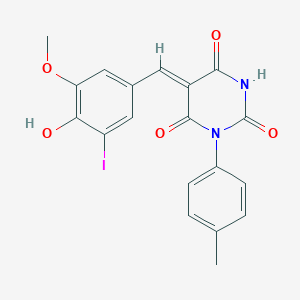 molecular formula C19H15IN2O5 B5916344 5-(4-hydroxy-3-iodo-5-methoxybenzylidene)-1-(4-methylphenyl)-2,4,6(1H,3H,5H)-pyrimidinetrione 