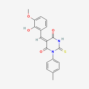 molecular formula C19H16N2O4S B5916356 5-(2-hydroxy-3-methoxybenzylidene)-1-(4-methylphenyl)-2-thioxodihydro-4,6(1H,5H)-pyrimidinedione 