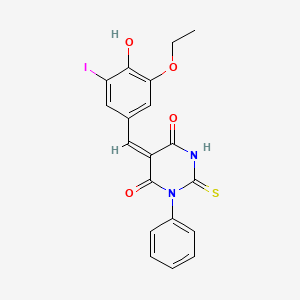 molecular formula C19H15IN2O4S B5916367 5-(3-ethoxy-4-hydroxy-5-iodobenzylidene)-1-phenyl-2-thioxodihydro-4,6(1H,5H)-pyrimidinedione 