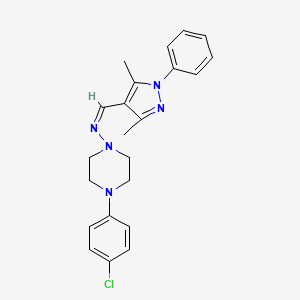molecular formula C22H24ClN5 B5916388 4-(4-chlorophenyl)-N-[(3,5-dimethyl-1-phenyl-1H-pyrazol-4-yl)methylene]-1-piperazinamine 