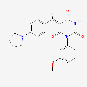 molecular formula C22H21N3O4 B5916392 1-(3-methoxyphenyl)-5-[4-(1-pyrrolidinyl)benzylidene]-2,4,6(1H,3H,5H)-pyrimidinetrione 