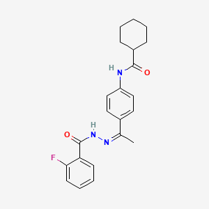molecular formula C22H24FN3O2 B5916443 N-{4-[N-(2-fluorobenzoyl)ethanehydrazonoyl]phenyl}cyclohexanecarboxamide 