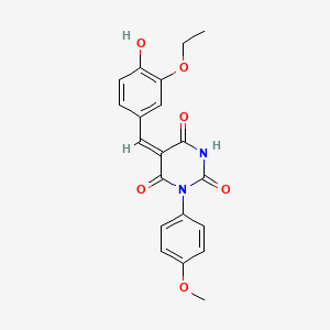 molecular formula C20H18N2O6 B5916820 5-(3-ethoxy-4-hydroxybenzylidene)-1-(4-methoxyphenyl)-2,4,6(1H,3H,5H)-pyrimidinetrione 